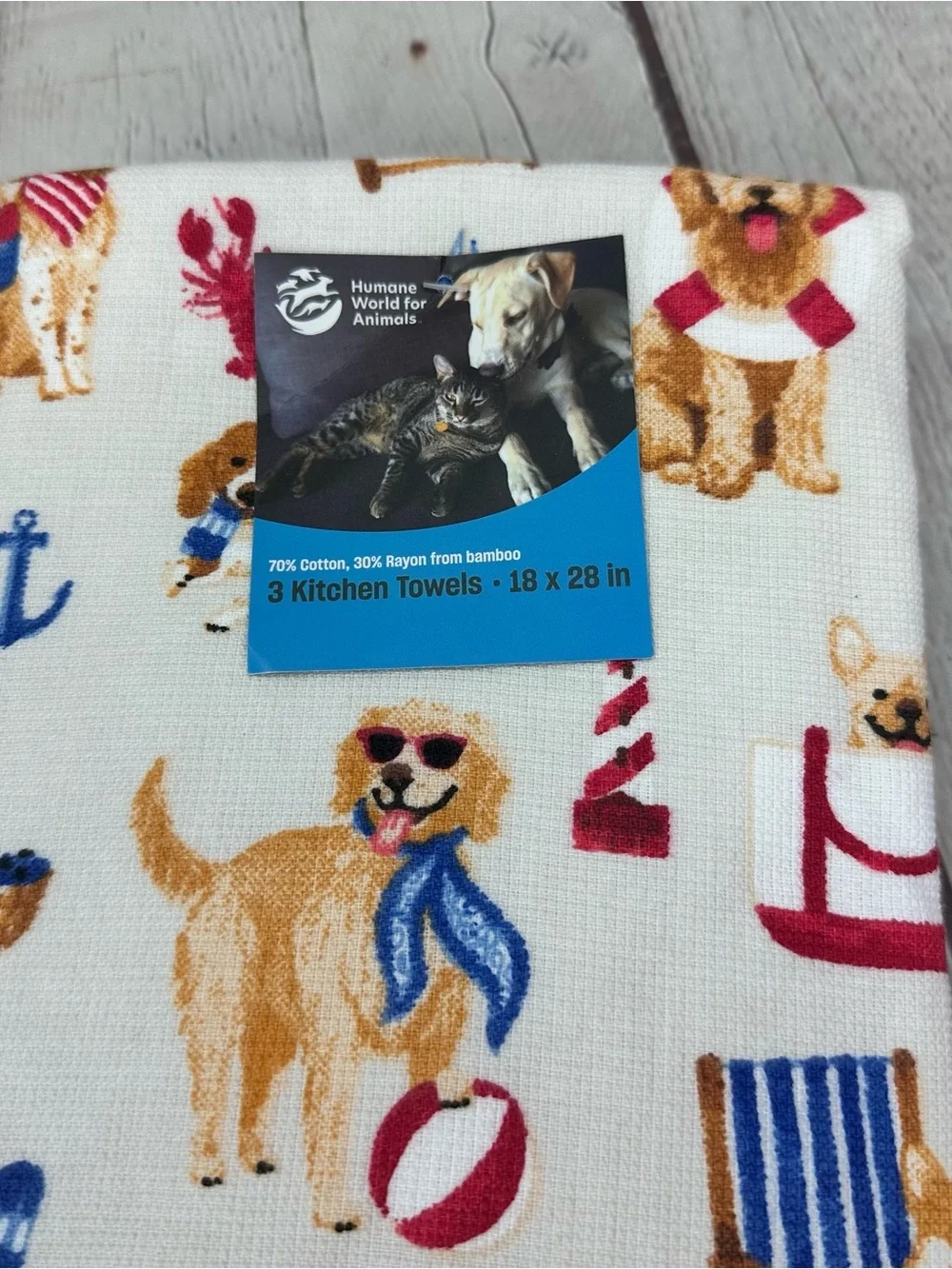 NWT nautical Dog Print Kitchen Towel 3pk coastal beach summer anchor lobster